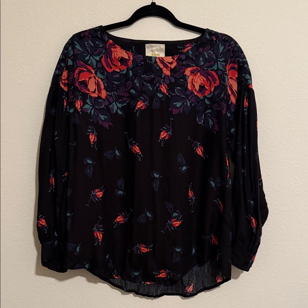 Anthropologie Maeve dark floral blouse with balloon sleeves